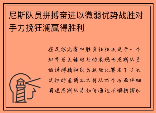 尼斯队员拼搏奋进以微弱优势战胜对手力挽狂澜赢得胜利